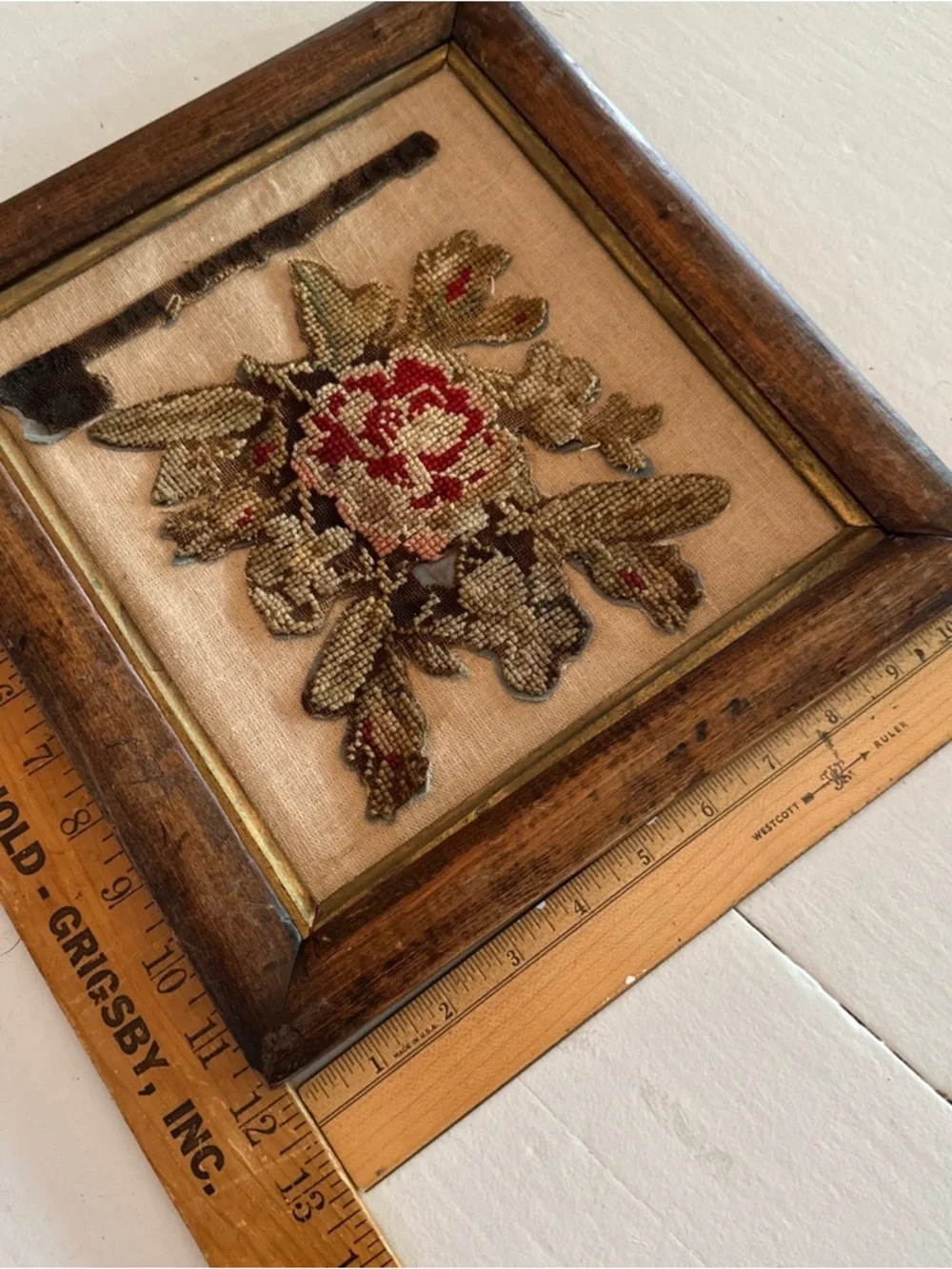 ANTIQUE PRE 1900 FRAMED NEEDLEPOINT